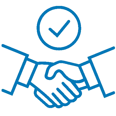 Two hands shaking with checkmark symbol above, representing approved dental partnership or agreement.